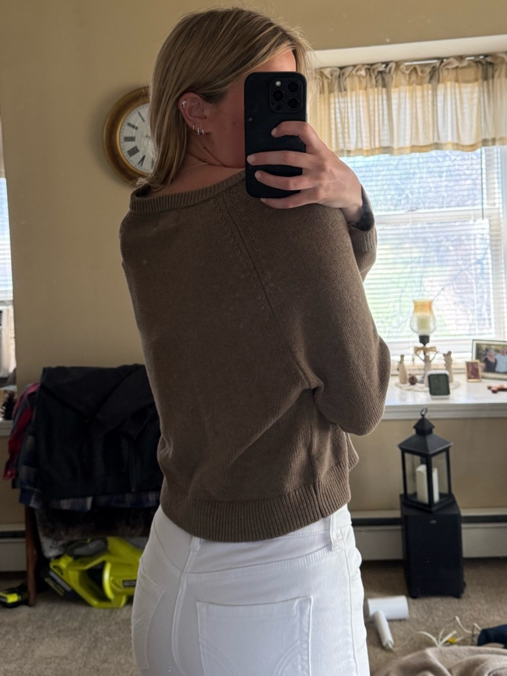 Universal Thread Cropped Button-Front Cardigan in Taupe - Picture 4 of 4